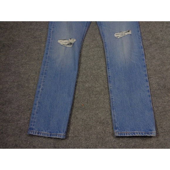 Levi's 501 Jeans Womens 27x30 Blue Premium Distressed Button Fly Straight Leg - Picture 2 of 12